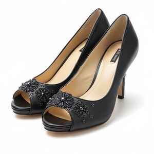 Alex Marie Navy Blue Beaded Peep Toe Sparkle Heels size 9M